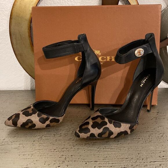 New Coach Houston Ocelot Calf Hair Calfskin Heels - Picture 6 of 13